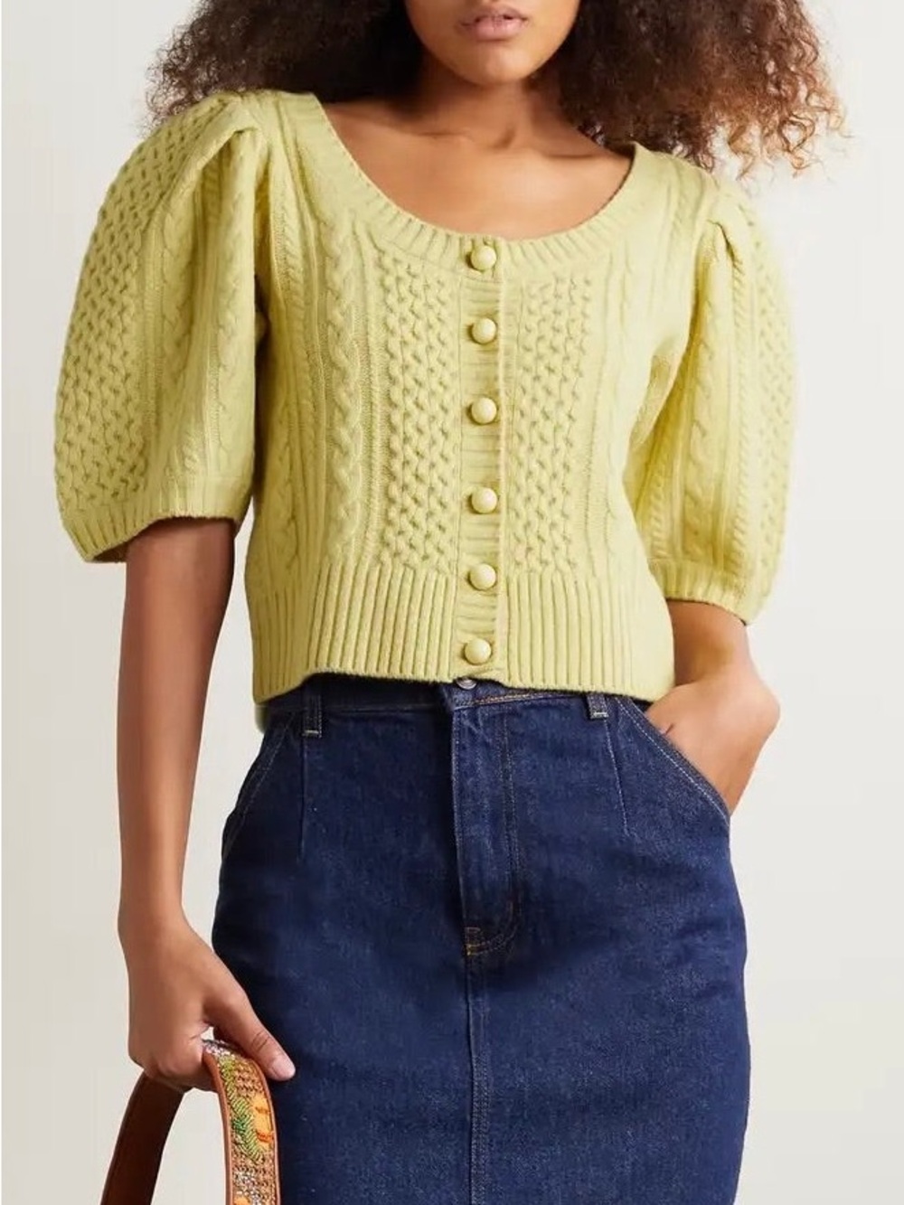 SEA New York 100% Extra Fine Merino Wool Calliope Cardigan in Yellow